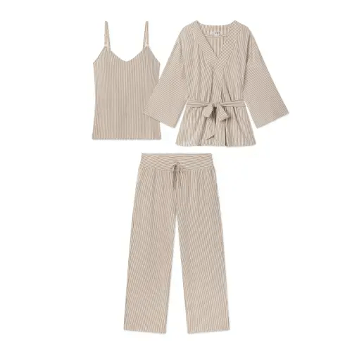 LAKE | Women | DreamModal Pajamas | Sandstone Pencil Stripe Maternity Kimono Bundle