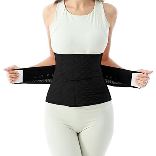 Postpartum Belly Band for Women: Abdominal Binder Post Surgery Compression Belt - Post Partum Waist Binder C Section Recovery Wrap Black