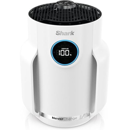 Shark NeverChange Air Purifier Compact Pro with Long-lasting HEPA Exceeding Filtration, Captures Pet Dander, Dust, Smoke, and Allergens, up to 250 sq. ft. for Bedroom, Home Office, Dorm, HP072WH
