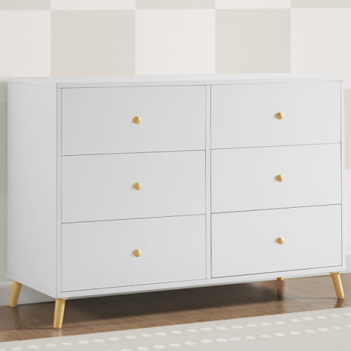 Essex 6 Drawer Dresser - Bianca White/Natural