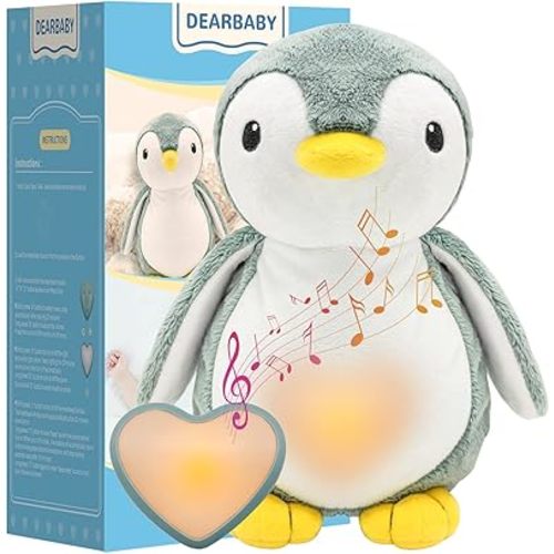 DEARBABY Baby Sleep Soother,Baby Registry Search Baby Soother Cry Baby Shower Gifts Auto Off Timer,Heartbeat Penguin Help Kids Go to Sleep Faster,Mother's Day Gifts