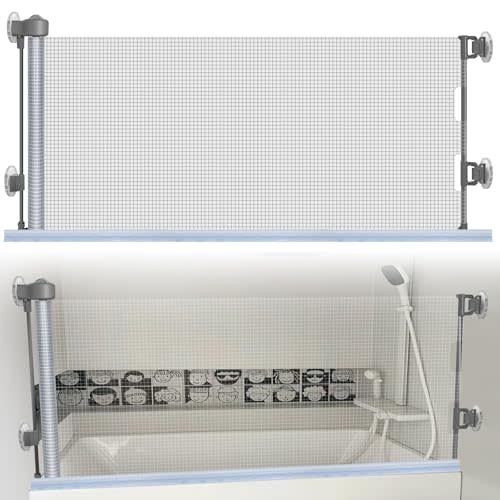 Retractable Bathtub Splash Guard for Tub Kids, Bath Splash Guard for Toddlers Kids Baby, Baby Gate with Clear & Locked Design, No Mess Water Spill in Bathroom