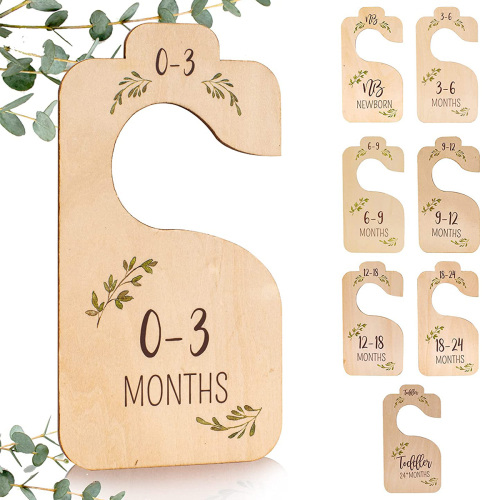 Baby Closet Dividers for Clothes Organizer - Set of 8 Wooden Double-Sided Baby Clothes Size Hanger Organizer from Newborn to 24 Months for Boho Nursery Decor