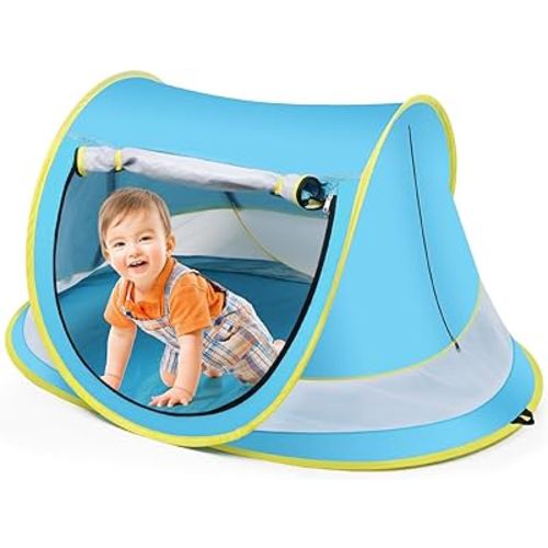 Baby Beach Tent,Large Pop Up Beach Tent Sun Shade for Beach,Portable Baby Travel Tent with Mosquito Net,Indoor Baby Play Tent,UPF 50+ UV Protection Sun Shelters for Infants