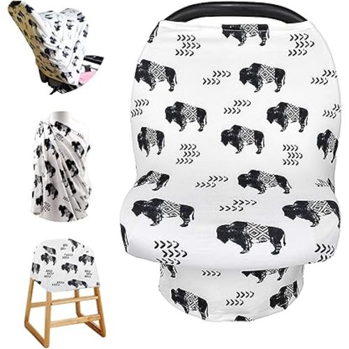 Buffalo Car seat Canopy for Babies, Car Seat Cover for Boys Girls, CarSeat Canopies for Newborn, Multiuse - Nursing Breastfeeding Covers, Shopping Cart/High Chair/Stroller Covers, Soft Breathable
