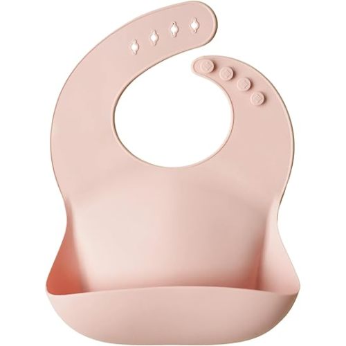 mushie Silicone Baby Bib | Adjustable Fit Waterproof Bibs (Blush)
