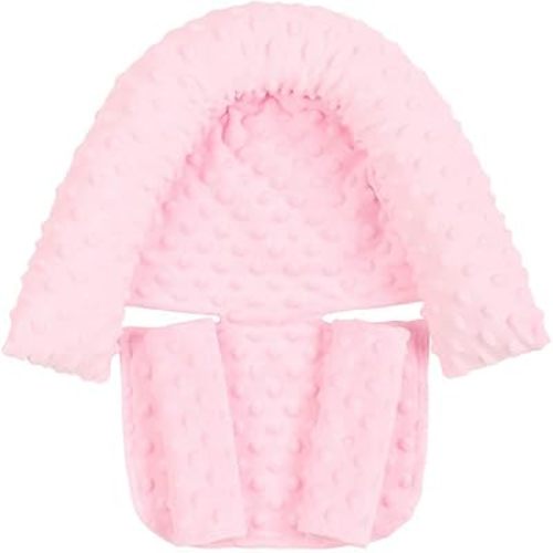Baby Car Seat Head Support Pillow and Strap Covers, Newborn Infant Soft Headrest Neck Cushion for Carseat, Stroller, Bouncer, Swing (Pink)