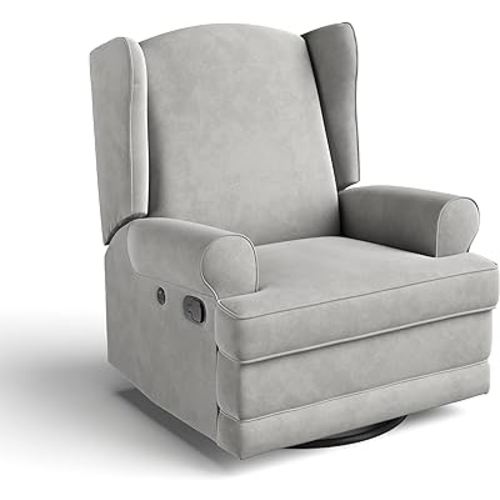 Storkcraft Serenity Upholstered Swivel Glider with USB Charging Port (Steel)