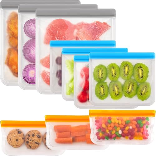 10 Pack Reusable Bags Silicone,Reusable Freezer Bags with Zipper,Silicone Bags Leakproof Reusable Silicone Food Storage Bags for Meat,Lunch,Travel-3 Gallon Bags 3 Snack 4 Sandwich Bags