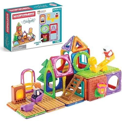 Magformers Backyard Adventure 61 Piece Set, for Children Ages 3 and Older - Building Blocks, STEM Toy, Award-Winning Educational Magnetic Tiles, Rainbow Colors
