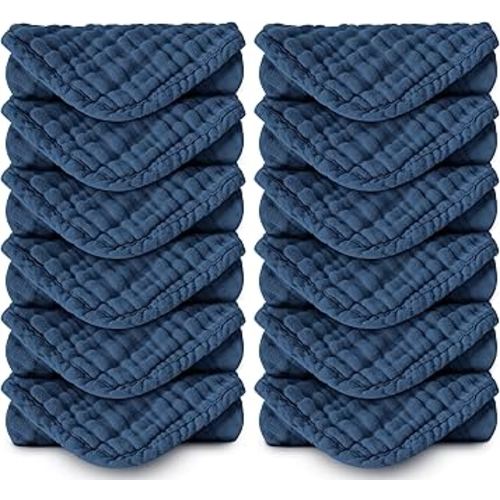 Muslin Burp Cloths 100% Cotton Large 20''x10'' Extra Soft and Absorbent Baby Wash Cloths Spit Up Rags - Baby Burping Cloth for Boys Girls Items(12 Pack Navy Blue)