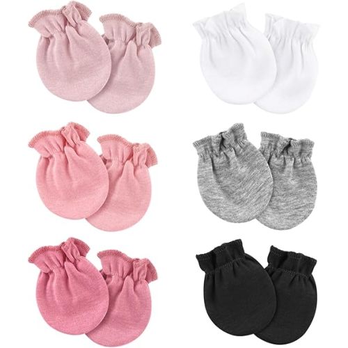 6 Pairs Newborn Baby Mittens No Scratch Elastic Wrist Gloves Soft Infant Baby Mittens for Newborn Baby Boy Girl