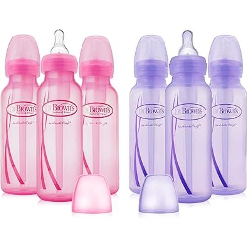Dr. Brown's Girls' 8 oz. Bottles - 3 (8 oz.) Lavender - 3 (8 oz.) Pink … (6 Pack Options Bottles)