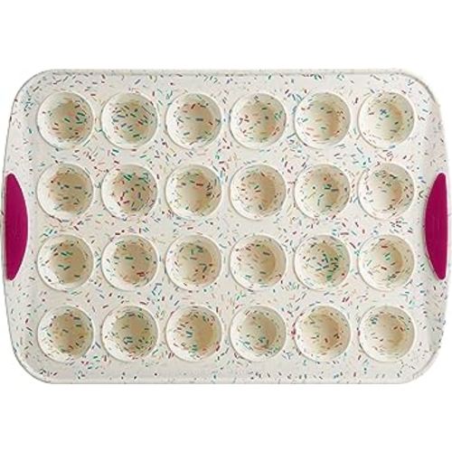Trudeau Structure Silicone Muffin Pan, 24 Cup Mini, Confetti/Fuschia