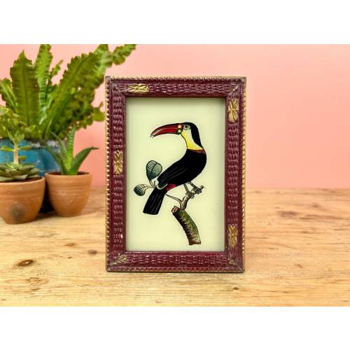 Vintage Indian Reverse Glass Painting of a Toucan, Bird