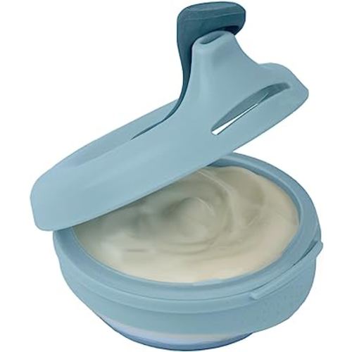 b.box Fill + Feed (Lullaby Blue) | Reusable Baby Food Pouch | Toddlers & Babies 4m+ | Silicone/Nylon Pouch, BPA Free Plastic Lid | Dishwasher & Microwave Safe | 110mL (3.7oz or ½ Cup Capacity)