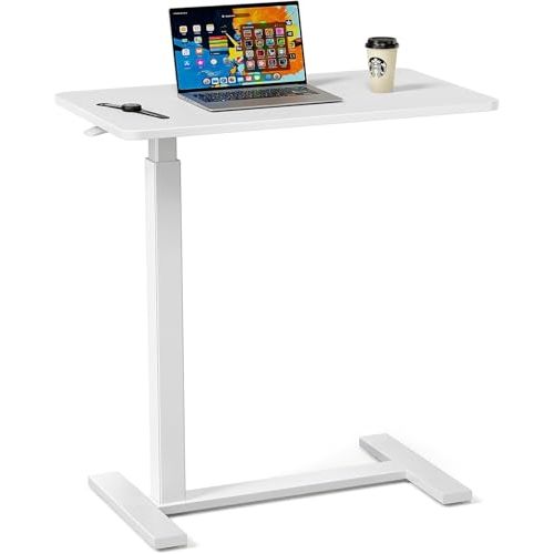 Sweetcrispy Overbed Bedside Table with Wheels, Adjustable Hospital & Home Use Bed Table, Rolling Laptop Table, Mobile Standing Desk, White