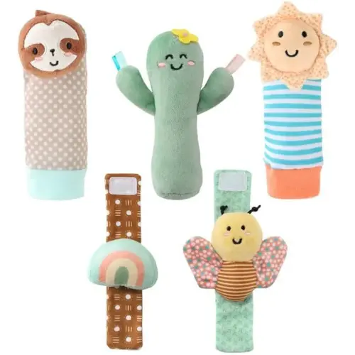 The Peanutshell Sock Rattles Set of 5 - Girl Boy Rattle Socks, Baby Toys 0-6-12 Month, Animal Newborn High Contrast Baby, Infant, New Born Toys 0-3 0-6 Months Old Babies - Boho