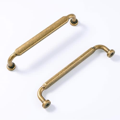 5 Inch(128mm) Hole Center Antique Brass Zinc Alloy Solid Cabinet Pulls,Vintage Retro Dresser Cabinet Handles Luxury Cabinet Pull Hardware for Bedroom, Kitchen 6 Pack