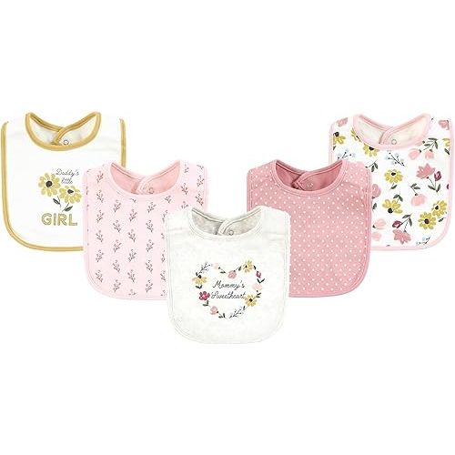 Hudson Baby Infant Girl Cotton Bibs, Soft Painted Floral, One Size