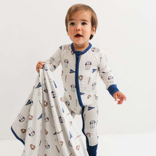 Blue Baseball Zipper Romper 3-6mo