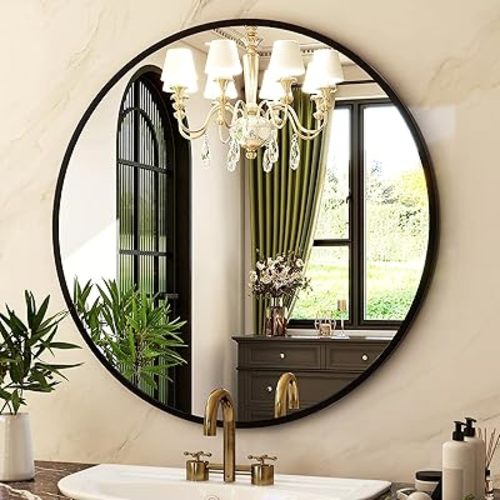 HARRITPURE Round Mirror 19.6 Black Wall Mounted Circle Mirrors Vanity Mirror with Brushed Aluminum Alloy Frame Modern Decoration for Bathroom, Living Room, Vanity, Bedroom, Entryway