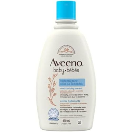Aveeno – Crème anti-eczéma pour bébé, hydrate au quotidien, pour peaux sensibles, sèches et démangeaisons, apaisante, flocons d’avoine colloïdale et céramide, sans stéroïdes et sans parfum, 330 ml