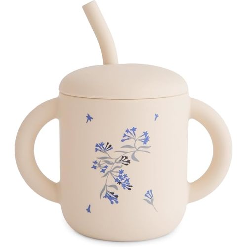 mushie 100% Silicone Training Cup & Straw for Toddlers | 6 Months+ (Lilac Flowers)