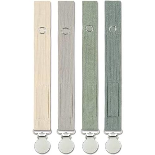 Baby Pacifier Clip Leash Soothie Holder Unisex for 4 Pack Gift Set with Neutral Solid Colors ;Soft Linen Pacifier Clips ; Fabric Pacifier Strap with Clip Keeps Pacifiers & Teethers in Place