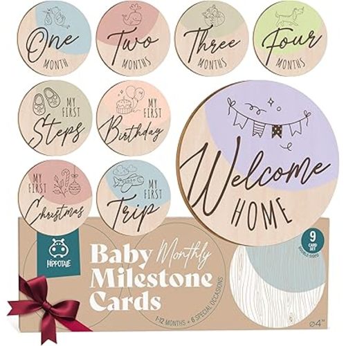 Wooden Monthly Baby Milestone Signs – Baby Monthly Milestone Cards for Photoshoot & Newborn Photography Props – Gender Neutral Baby Monthly Milestone Signs 1-12 Month for Girl & Boy