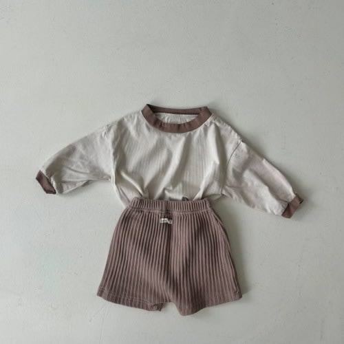 Baby Land F24 Color Block Long Sleeve Top and Shorts Set (4-15m) - Cocoa | AT NOON STORE