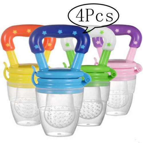 LNKOO Baby Fruit Feeder Pacifier (4 Pack) - Fresh Food Nibbler, Fruit Teething Toy, Food Grade Silicone Pouches for Toddlers & Kids M