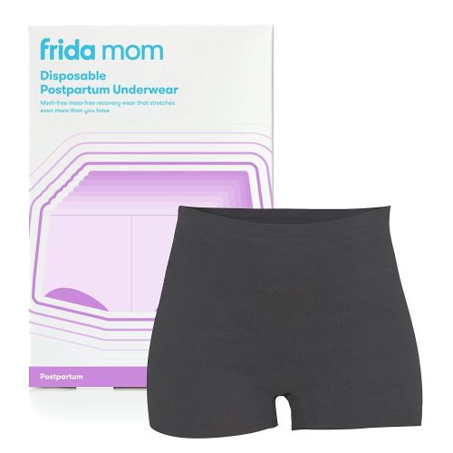 Frida Mom Postpartum Underwear, Disposable Boyshort Panties, Seamless, Stretch Support, New Mom Essentials, Size Regular (28"-42"), Pack of 8 Black