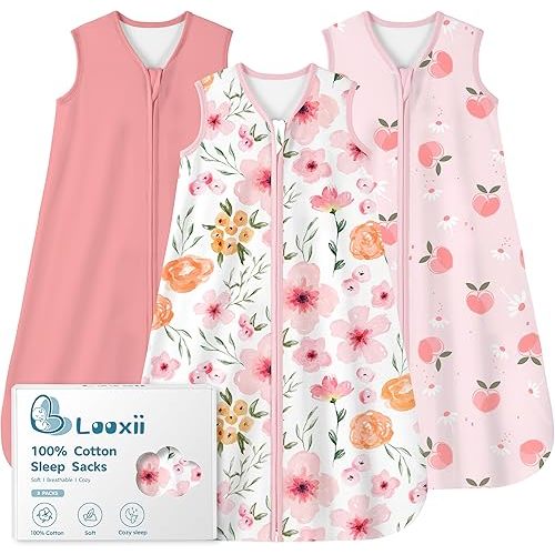 Looxii Baby Sleep Sack 0.5 TOG, 100% Cotton 3 Pack Wearable Blanket Baby Sleep Bag for Newborn Infant, 2-Way Zipper Lightweight Toddler Sleeping Sack 0-6 Months