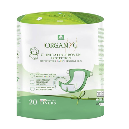 Organyc 100% Certified Organic Cotton Baby Diaper Liner for Sensitive Skin, Fits All Brands and Sizes Diapers Except New Born, 20 Count