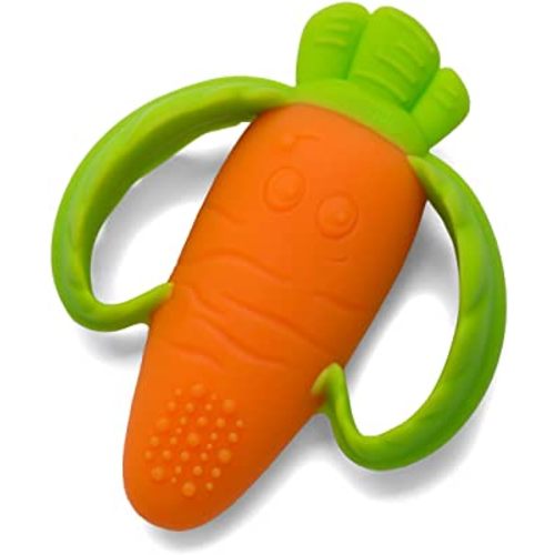 Infantino Lil' Nibbles Textured Silicone Teether -Sensory Exploration and Teething Relief with Easy to Hold Handles, Orange Carrot