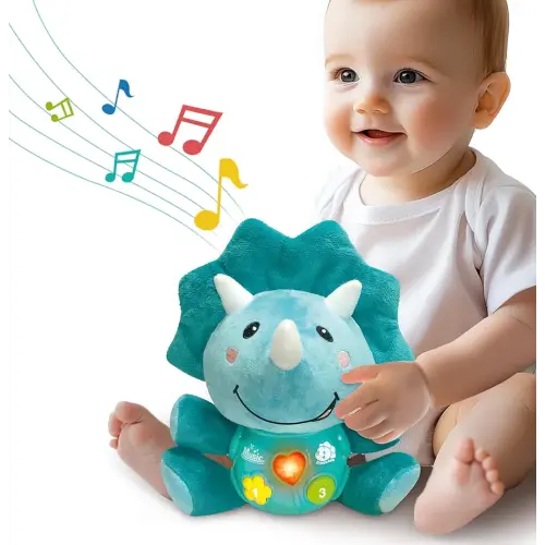 iPlay, iLearn Baby Dinosaur Musical Toys, Newborn Boys Gift, Soft Dino Plush Stuffed Animal, Infant Light Music Time, 1st Birthday Shower Gift Stuffers for 0 1 2 3 6 9 12 18 Month 1-3 Yrs Toddler Girl
