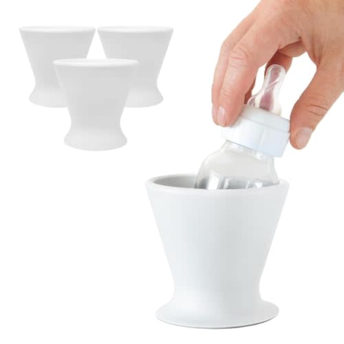 Bökee Ultimate Non-Toxic Silicone Breast Pump and Baby Bottle Holder – Easy One Hand Milk & Formula Prep with Premium Wide Base Suction Cup - Dishwasher Safe - Soft White, 3-Pack