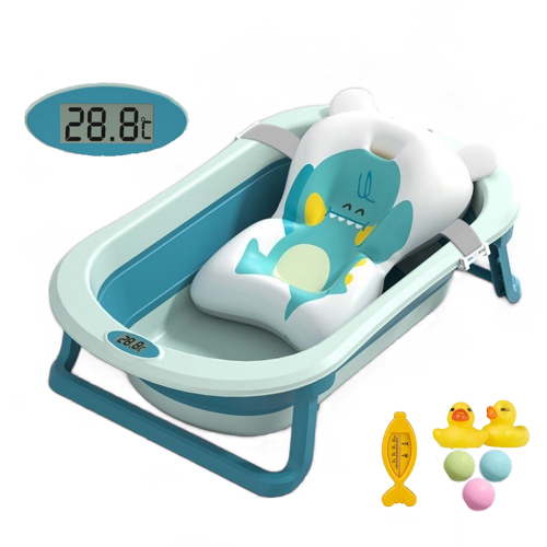 EONROACOO 31in Baby Bathtub with Bath Seat & Toys, Foldable Baby Tub for Infant, Unisex(Green, Floating Mat)