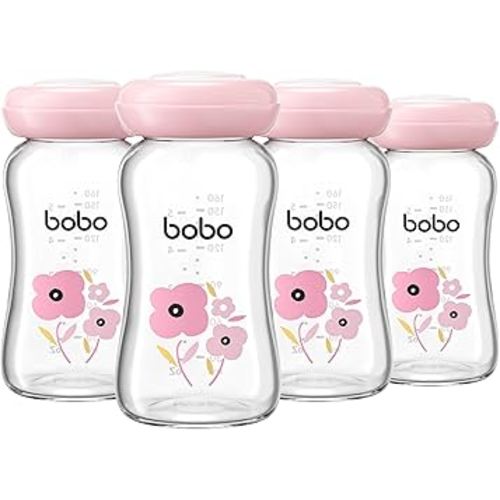 YOHKOH Glass Breast Milk Storage Bottles - 100% Leak-Proof, BPA-Free Breastmilk Storage Containers, Freezer & Dishwasher Safe, Ideal for Nursing Mothers (Red, 5.4oz (Pack of 4))