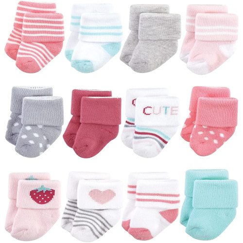 Hudson Baby Baby Girls' Cotton Rich Newborn and Terry Socks