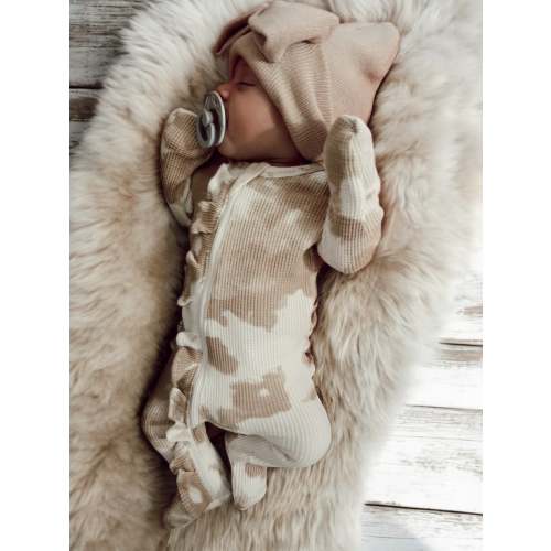 Organic Waffle Ruffle Zip Footie, Almond Tie Dye
