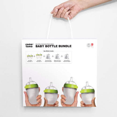 Comotomo Safe Infant Vented BPA-Free Baby Bottle Bundle, Green, 7 Piece Set
