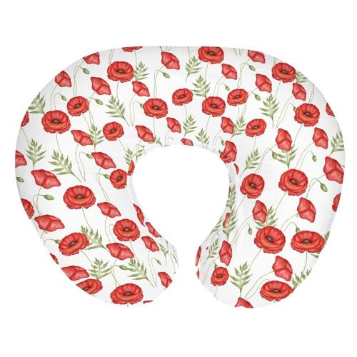 Vintage Red Poppies Baby Nursing Pillow Covers for Boy Girl Watercolor Poppies Floral Nursery Pillowcase for Breastfeeding Pillows Boho Spring Flowers Soft Stretchy Slipcovers for Newborn Infant