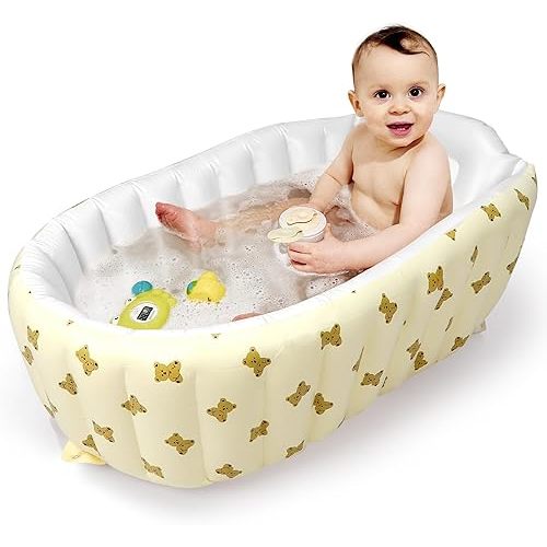 Mink Newborn to Toddler Bath Tub,Inflatable Baby Bathtub with Built-in Air Pump,Portable Travel Shower Basin with Back Support, Deflates and Folds Easily (Bear tub)