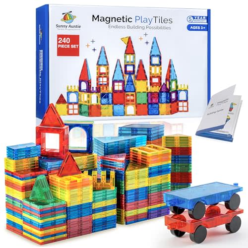 Magnetic Tiles 240 PCS XL Set with Storage Bag – Magnetic Building Tiles for Kids Ages 3-8, STEM Magnet Construction Toy for Boys & Girls