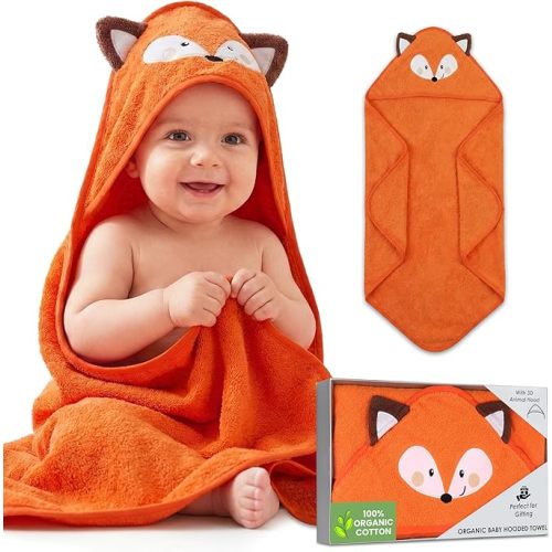 Mother's Choice Organic Baby Hooded Towel – Ultra-Soft & Absorbent Baby Bath Towels for Newborn with 3D Orange Fox Design