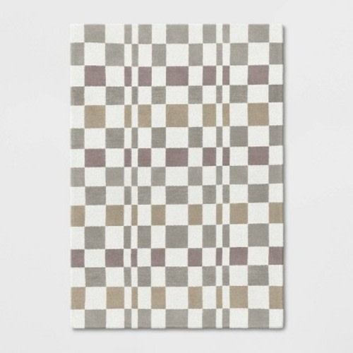 Checkered Woven Flatweave Area Rug White - Threshold™, Size: 5'x7'