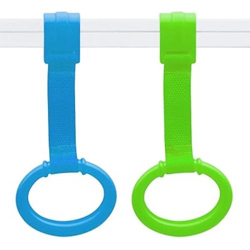 Baby Pull Up Rings, 2 Pcs Bed Stand Up Assistant, Play Gym Crib Pull Ring for Toddler Kids Children Walking Training Tool(Blue and Green)
