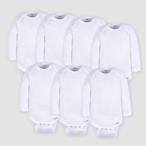 Gerber Baby 7pk Long Sleeve Onesie - White, Size: 3-6M